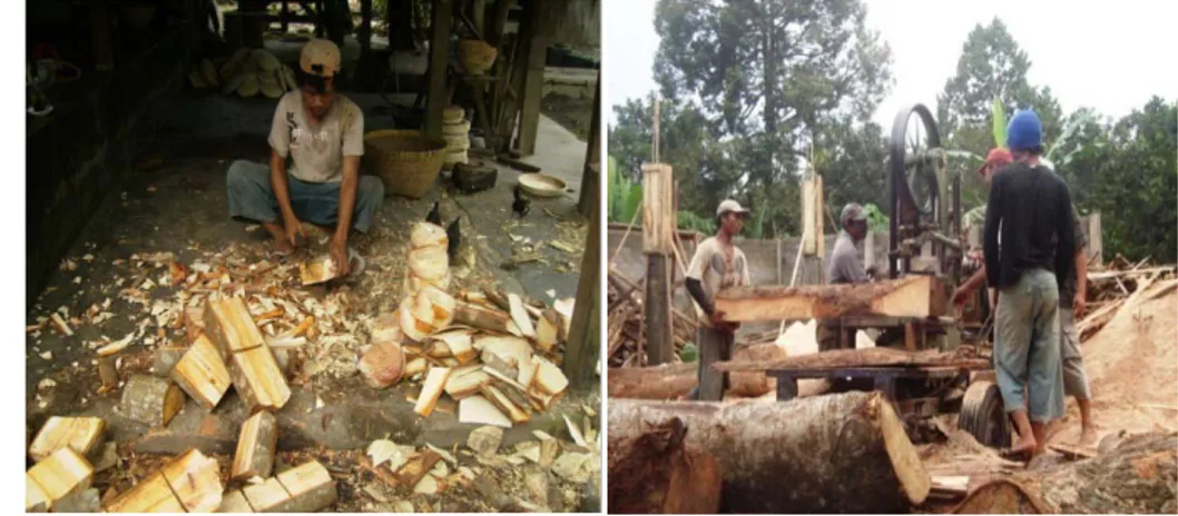 Gambar 8 Industri rumah tangga  pembuatan  dulang  dan industri sawmill di  sekitar hutan Sesaot