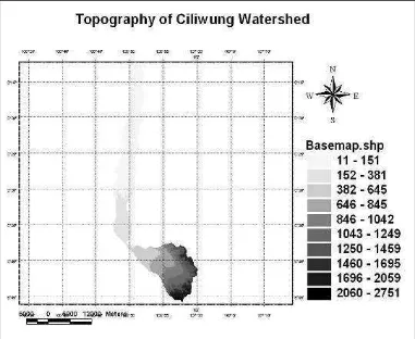 Figure 7. Topography map of Ciliwung Watershed 