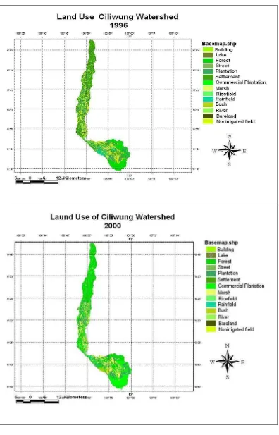 Figure 11. Land Use Map of Ciliwung Watershed in year 1996 and 2000 