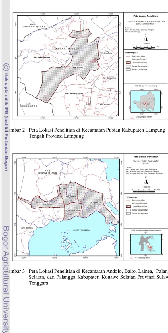 Gambar 2  Peta Lokasi Penelitian di Kecamatan Pubian Kabupaten Lampung  Tengah Provinsi Lampung 