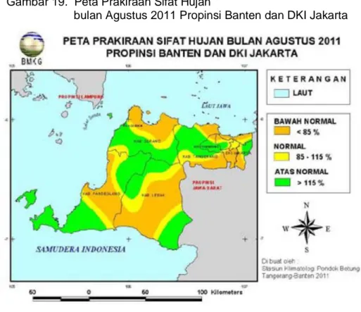 Gambar 19.  Peta Prakiraan Sifat Hujan                                                                 bulan Agustus 2011 Propinsi Banten dan DKI Jakarta 