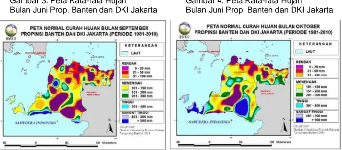Gambar 2. Peta Rata-rata Hujan  Bulan Agustus Prop. Banten dan DKI 