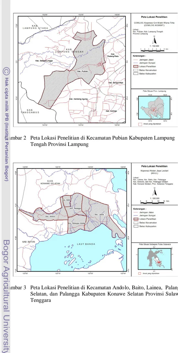 Gambar 2  Peta Lokasi Penelitian di Kecamatan Pubian Kabupaten Lampung  Tengah Provinsi Lampung 