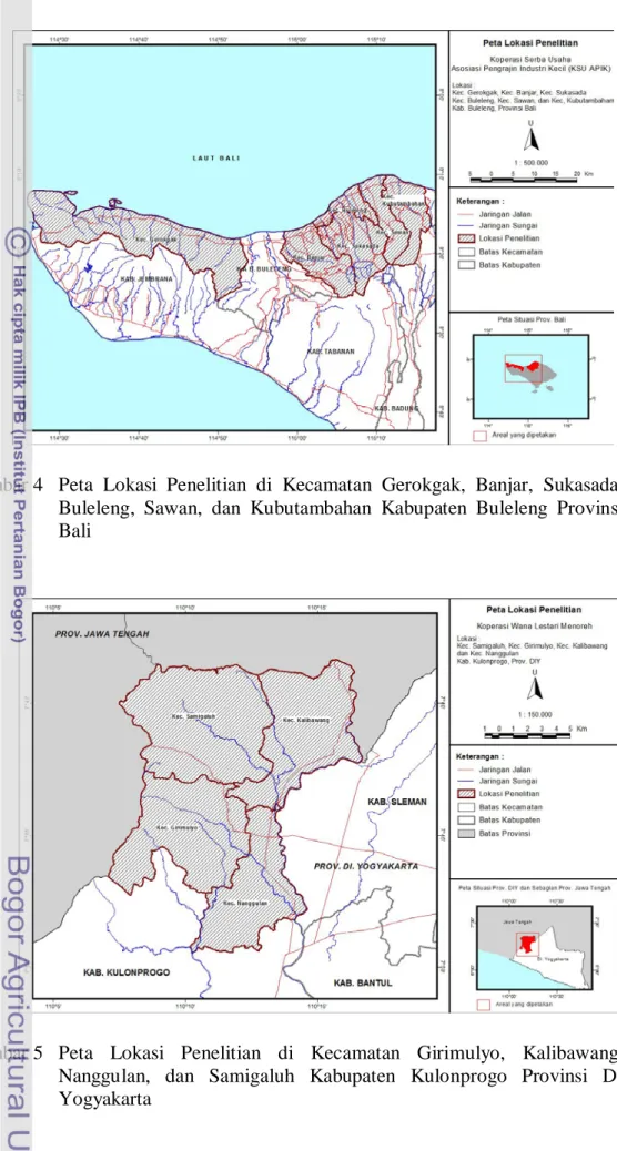Gambar 4  Peta Lokasi Penelitian di Kecamatan Gerokgak, Banjar, Sukasada,  Buleleng, Sawan, dan Kubutambahan Kabupaten Buleleng Provinsi  Bali 