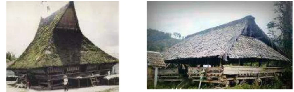 Gambar 4 bentuk rumah Batak karo dan  Lobo, atap sebagai ungkapan pernaungan arsitektur tropis  lembab