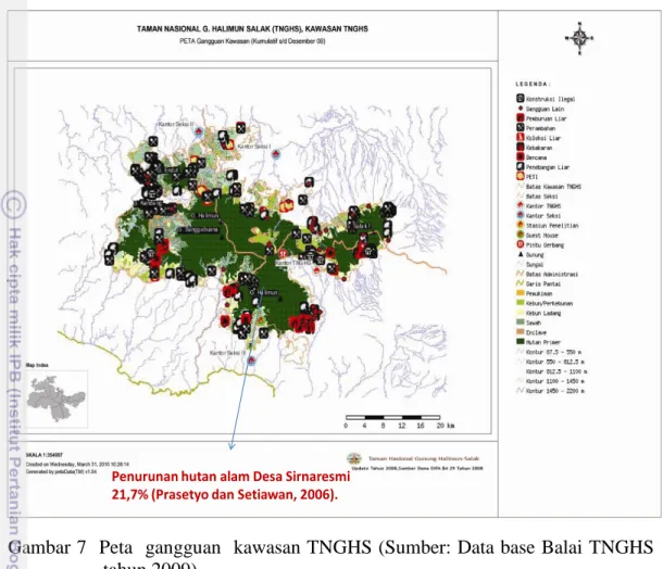 Gambar 7  Peta  gangguan  kawasan TNGHS (Sumber: Data base Balai TNGHS  tahun 2009) 