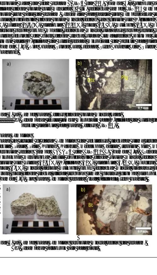 Gambar  4.  a).  Sampel Granit Belinyu dengan ukuran mineral kasar. 
