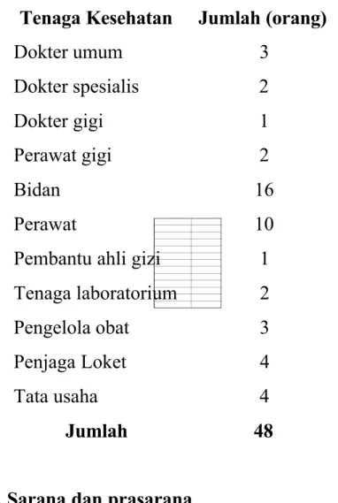 Tabel 1. Staf/Tenaga Kesehatan Puskesmas Merdeka Palembang Tenaga Kesehatan  Jumlah (orang)