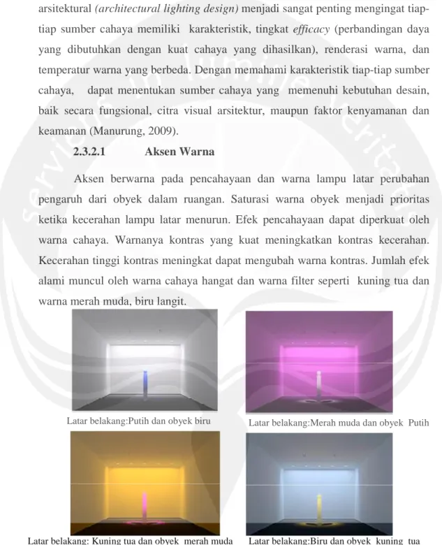 Gambar 2.8: Efek pencahayaan pada obyek dengan aksen warna  Sumber: www.erco.com, 2012