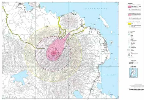 Gambar 9. Peta Kawasan Rawan Bencana Gunung Dukono, Halmahera (Wahyudin drr, 2008).