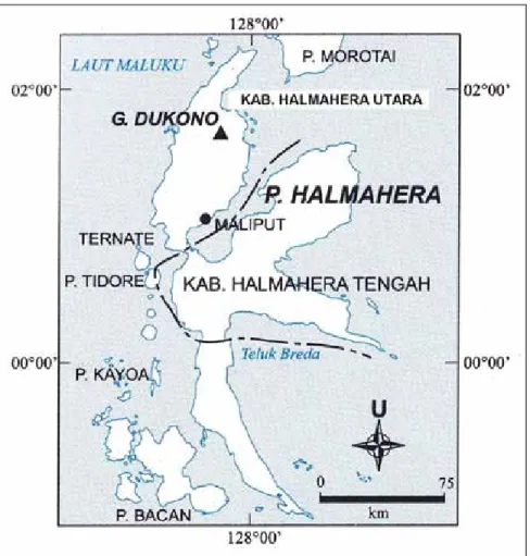 Gambar 1. Lokasi Gunung Dukono di Halmahera Utara, Provinsi Maluku Utara.
