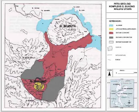 Gambar 4 . Peta Geologi Kompleks G. Dukono (disederhanakan dari Surmayadi drr, 1998).