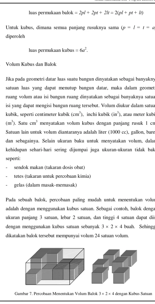 Gambar 7. Percobaan Menentukan Volum Balok 3  2  4 dengan Kubus Satuan 