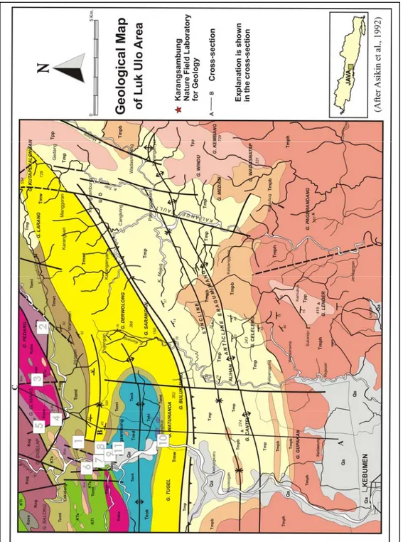 Gambar  3. Peta Geologi Kawsan Karangsambung dan lokasi pengamatan  (Asikin S, 1994) 