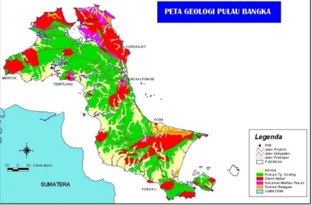 Gambar 3.  Geologi Pulau Bangka  Tabel 1.  Stratigrafi Regional Pulau Bangka 