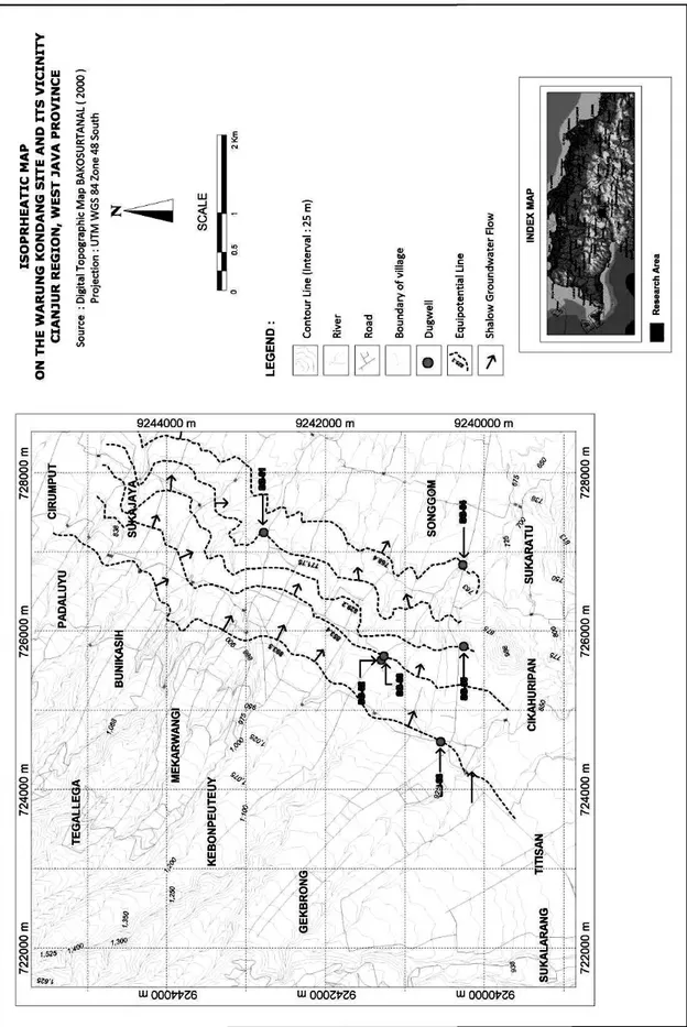 Gambar 8. Peta pola aliran airtanah dangkal (isofreatik) di daerah studi 
