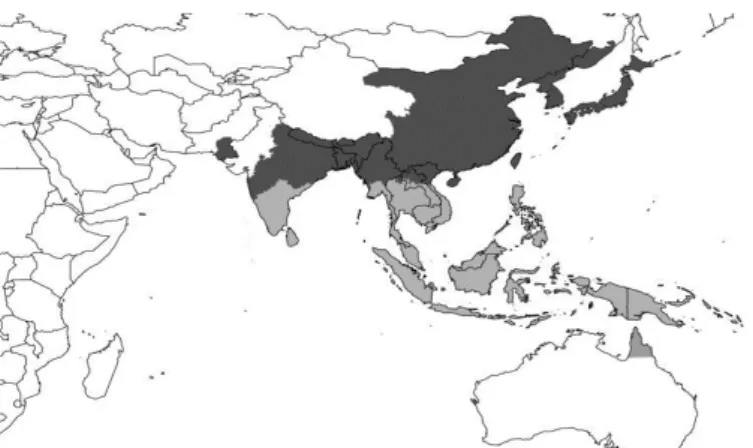 Gambar 2.2 Distribusi Global Negara Infeksi Japanese   encephalitis
