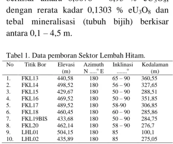 Tabel 1. Data pemboran Sektor Lembah Hitam. 