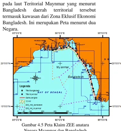 Gambar 4.4 Peta Ploting Garis 12 Mil dan ZEE 200  Mil Laut dari baseline Myanmar dan Bangladesh 