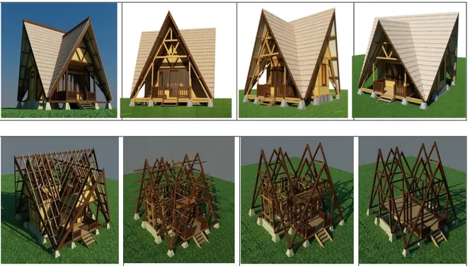 Gambar 5: Alternatif pengembangan model bentuk dan struktur kuda-kuda pada rumah panggung               Sumber: Dokumentasi Pribadi, 2013