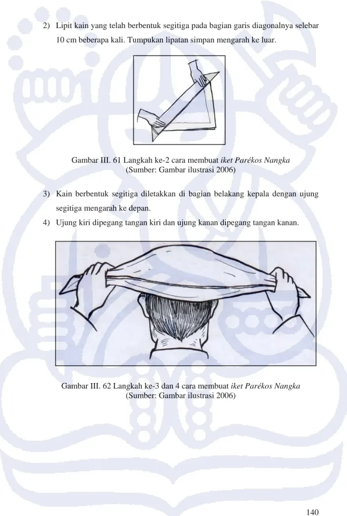 Gambar III. 61 Langkah ke-2 cara membuat iket Parékos Nangka   (Sumber: Gambar ilustrasi 2006) 
