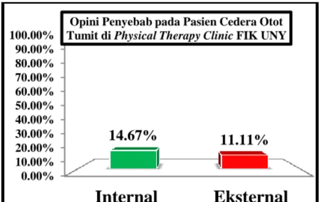 Gambar 1.  Diagram  Batang  Persentase  Opini  penyebab  pada  pasien  cedera  otot  tumit  di  Physical  Therapy Clinic FIK UNY 