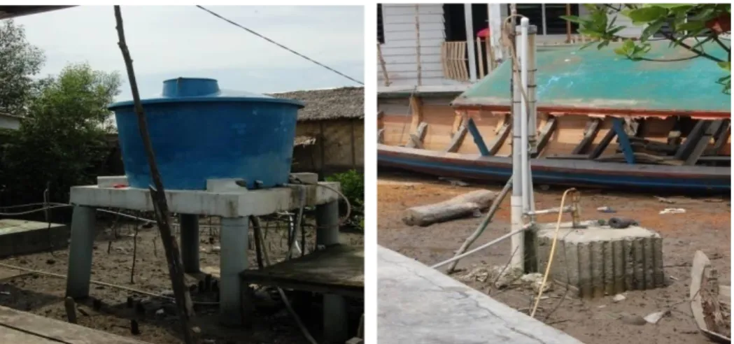 Gambar 2.4 Tempat penampungan air, kiri dan Sumur Bor, kanan    di Kampung Nelayan Seberang 