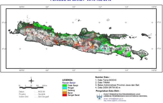 Gambar 7. Tingkat rawan banjir lahan sawah di Pulau Jawa dan Bali,                                            periode 30 Maret 2013 - 06 April 2013 