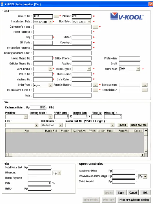Gambar 3.5 Tampilan Format Sales Invoice (Car) 