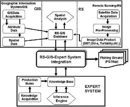 Gambar 1. Sistem Integrasi Expert System, GIS dan Remote Sensing yang   digunakan dalam membangun SIKBES-IKAN 