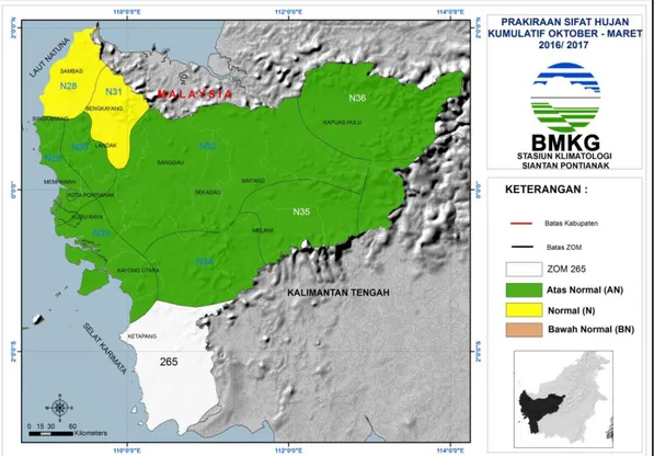 Gambar 4.2 Prakiraan Sifat Hujan Kumulatif Periode Oktober - Maret 2016/ 2017  di Kalimantan Barat 