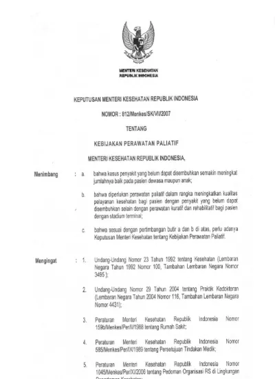 Keputusan Menteri Kesehatan RI Nomor 812/MENKES/SK/VII/2007 Tentang ...