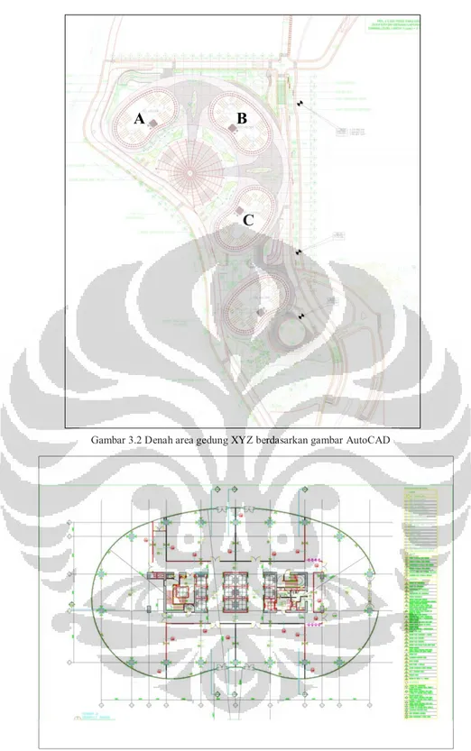 Gambar 3.2 Denah area gedung XYZ berdasarkan gambar AutoCAD 