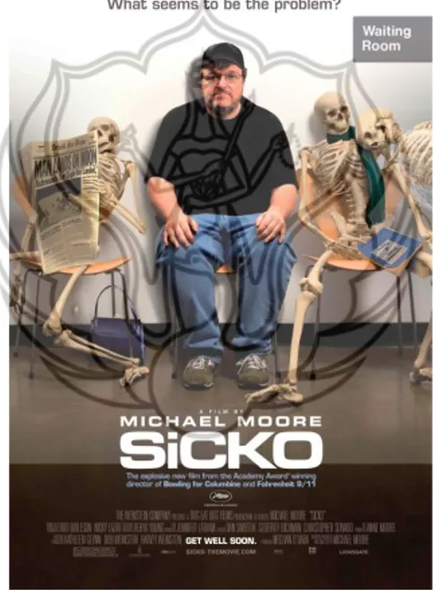 Gambar 1.1 Poster film Sicko (2007) karya Michael Moore  (Sumber: Film Sicko (2007) karya Michael Moore) 