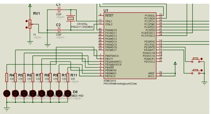 Gambar 2.1. Mikrokontroler ATMega16 menggunakan kristal 11,0592MHz