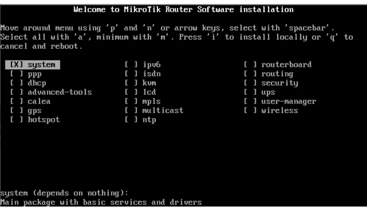 Gambar II-8 Menu Utama Instalasi Mikrotik Router OS
