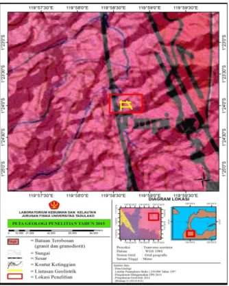 Gambar 4. Peta Geologi Daerah Penelitian  Morfologi  Daerah  penelitian  terdiri  dari  pegunungan  dan  lembah  aliran  sungai  Sapoo