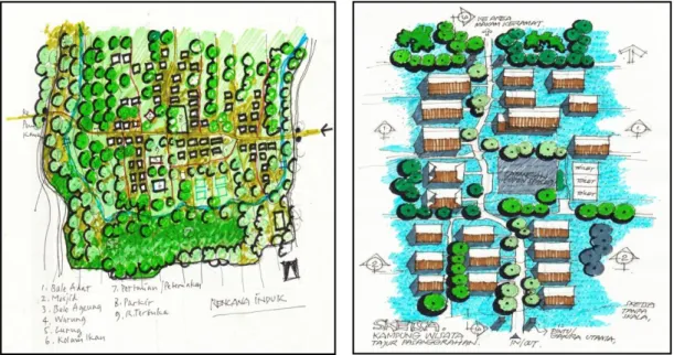 Gambar 5.3.: Sketsa rencana induk dan tapak kawasan Desa Wisata Tajur Pasanggrahan   Sumber:Data survai, 2014