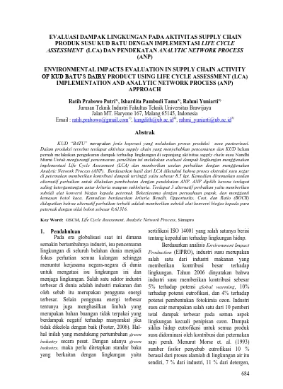 EVALUASI DAMPAK LINGKUNGAN PADA AKTIVITAS SUPPLY CHAIN PRODUK SUSU KUD ...
