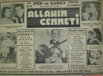 Şekil 3. 29 Ekim 1939 Akşam Gazetesi “Allahın  Cenneti” filmi plak ilanı 