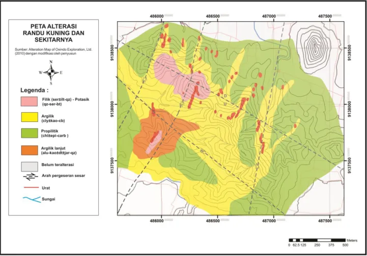 Gambar 2. Peta alterasi hidrotermal prospek Randu Kuning, Kecamatan Selogiri, Kabupaten Wonogiri