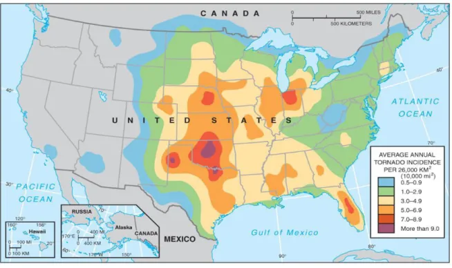 Gambar 5. Peta Rata – rata kejadian badai Tornado di Amerika Serikat