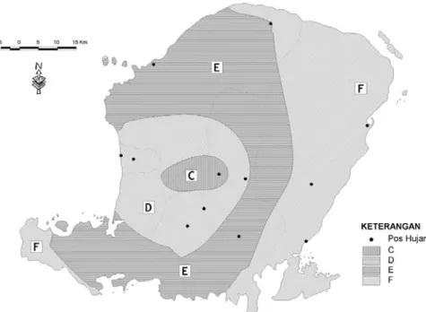 Gambar 3. Peta Agroklimat Pulau Lombok klasifikasi Schimidt-Ferguson tahun 1951  Hasil pemutakhiran data dengan data rata-rata 