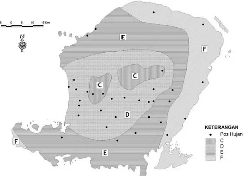 Gambar 4. Peta Agroklimat Pulau Lombok klasifikasi Schimidt-Ferguson hasil evaluasi  Hasil evaluasi Peta agroklimat pulau lombok 