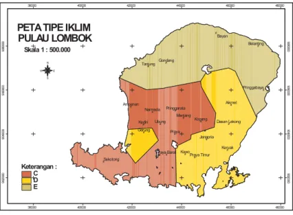 Gambar 6. Distribusi tipe iklim di Pulau Lombok Figure 6. Climate type distribution in Lombok Island