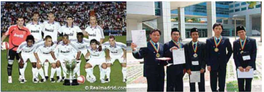 Gambar 3.9 Memperoleh penghargaan setelah melalui perjuangan panjang: Real Madrid, Juara Liga Spanyol; Tim Olimpiade Indonesia 2007 Sumber: