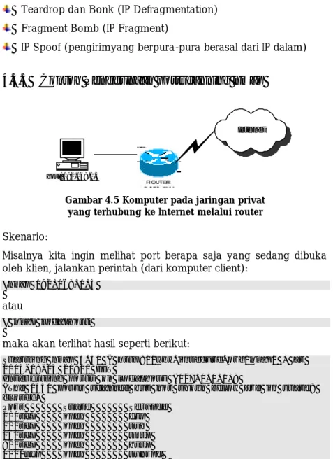 Gambar 4.5 Komputer pada jaringan privat  yang terhubung ke Internet melalui router 
