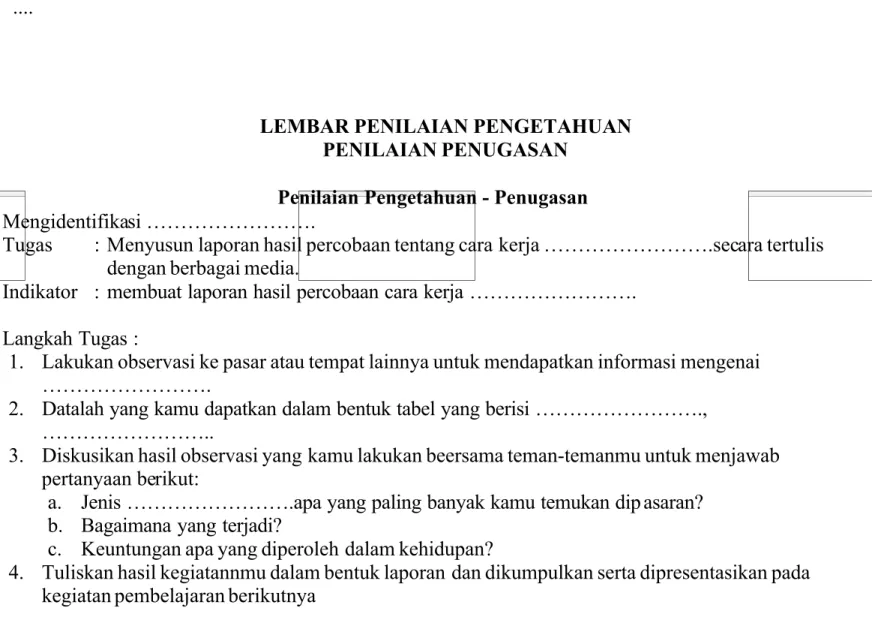 Tabel : Rubrik Penilaian Unjuk Kerja