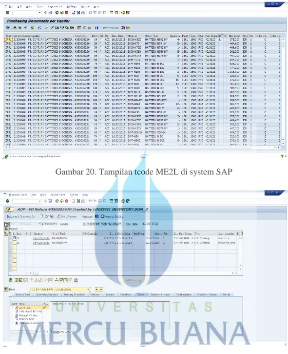 Gambar 20. Tampilan tcode ME2L di system SAP 