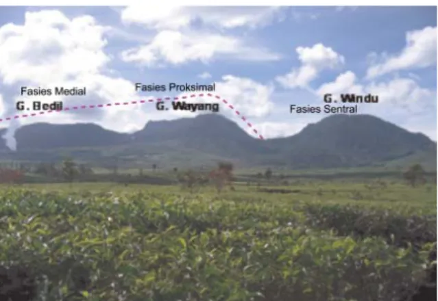 Gambar 13.  Morfologi Gunung Bedil, Wayang, dan  Windu  dilihat dari Perkebunan Teh Malabar, Pangalengan